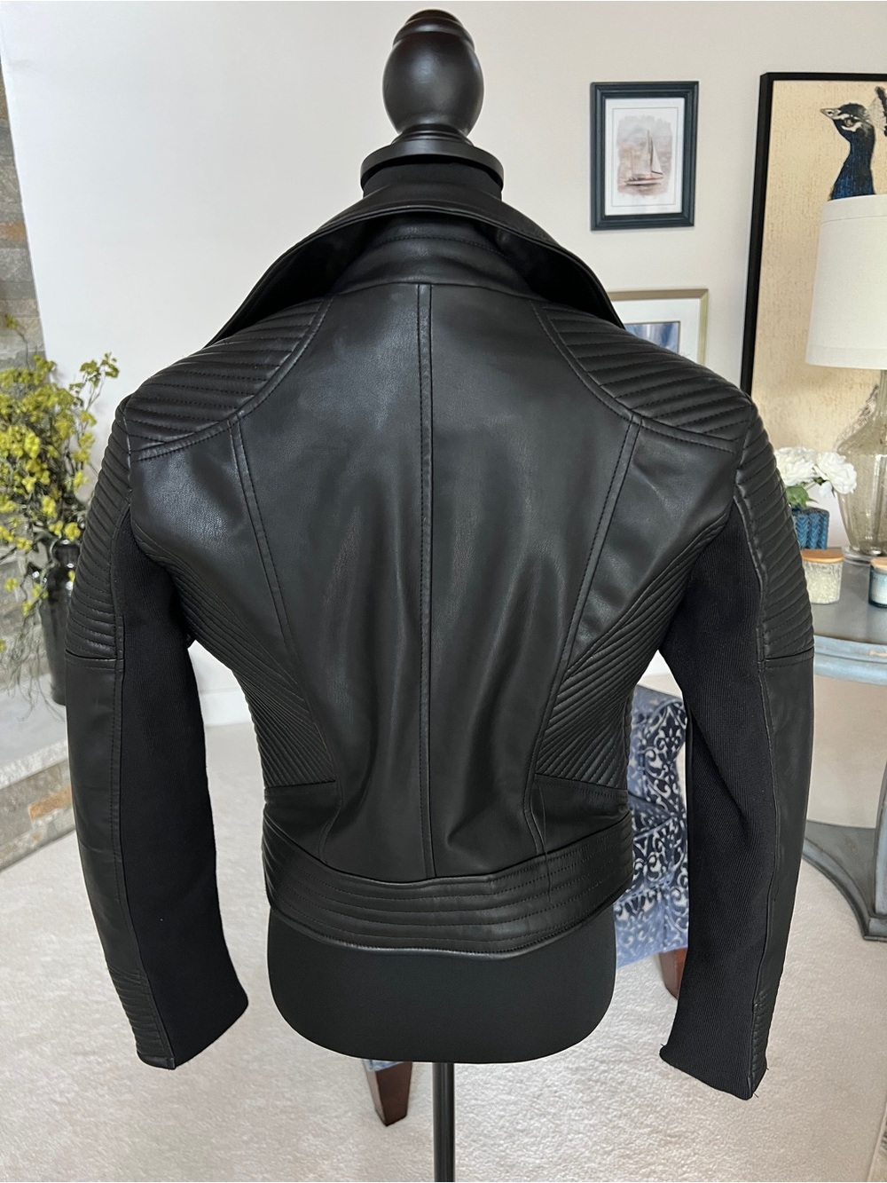 Bar III Black Faux Leather Moto Jacket with Silver Zippers - Picture 10 of 13